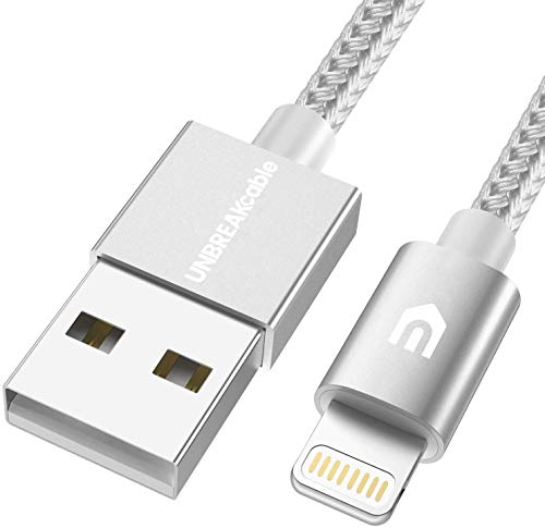 UNBREAKcable iPhone Ladekabel, Lightning Kabel - 1M [MFi-Zertifiziert] - Datenkabel geeignet für iPhone X iPhone 8, iPhone 6s iPhone 6, iPhone 7, iPhone XS/XS MAX/XR, iPad Air (Silber-Grau)