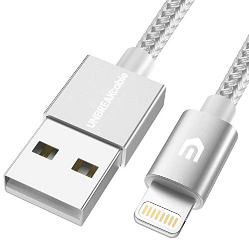 UNBREAKcable iPhone Ladekabel, Lightning Kabel - 2M [MFi-Zertifiziert] - Datenkabel geeignet für iPhone 6s iPhone 6, iPhone 8 iPhone 7 Plus, iPhone X/XS/XS MAX/XR, iPad Air/Air 2 (Silber-Grau)