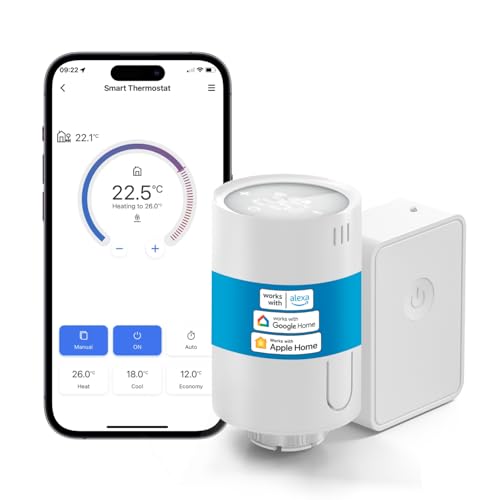 Meross Smart Heizkörperthermostat inklusive Hub, kompatibel mit HomeKit, WLAN Heizungsthermostat Kompatibel mit Siri, Alexa und Google Assistant, Fernsteuerung, M30*1,5mm, 6 Adapter