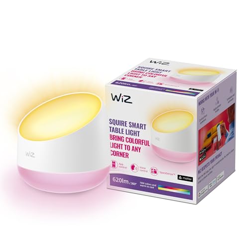 WiZ Tunable White and Color Squire Tischleuchte (620 lm), LED Leuchte mit 16 Mio. Farben oder warm- bis kaltweißem dimmbarem Licht, smarte Lichtsteuerung über WLAN per Stimme/App, weiß