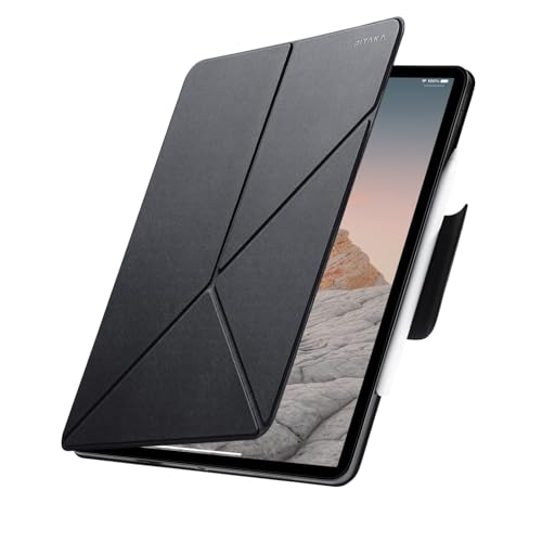 PITAKA Hülle für iPad Air 13 2024 Magnetische Hülle für iPad Pro 12.9 2022/2021/2020/2018 Ultraleichte iPad Schutzhülle mit Stifthalter Mehrwinkliger Stand aus PU Leder Schwarz [MagEZ Folio 2]