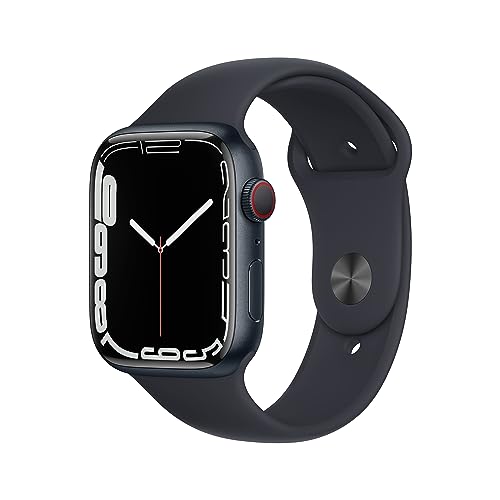 Apple Watch Series 7 (GPS + Cellular, 45mm) Smartwatch - Aluminiumgehäuse Mitternacht, Sportarmband Mitternacht - Regular. Fitnesstracker, Blutsauerstoff und EKGApps, Wasserschutz