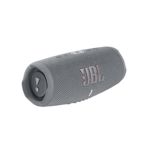 JBL Charge 5 Bluetooth-Lautsprecher in Grau – Wasserfeste, portable Boombox mit integrierter Powerbank – Eine Akku-Ladung für bis zu 20 Stunden kabellosen Musikgenuss