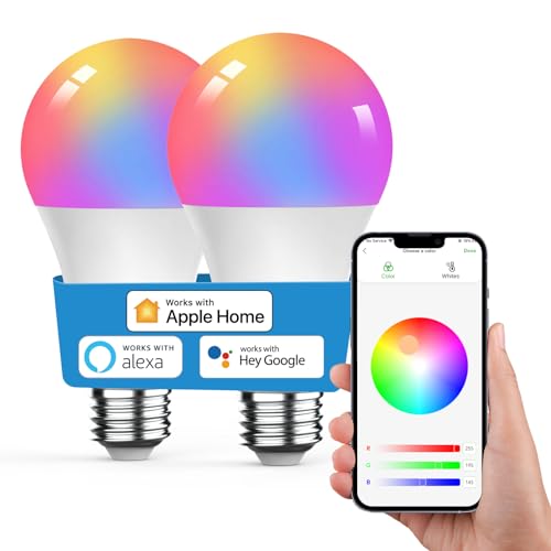 VOCOlinc Smarte Glühbirne Lampe E27, RGBW Smart Bulb Kompatibel mit Apple Homekit, Alexa und Google Assistant, Wlan LED Light Glühbirnen Dimmbar per App oder Sprache, 8.8W, 806LM, 2200K-7000K, 2 Stück