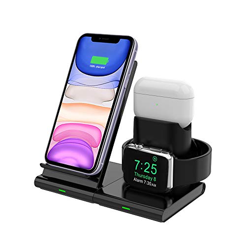 Hoidokly 3 in 1 Fast Wireless Charger Schnelles Kabelloses Induktions Ladegerät Induktive Ladestation für Apple Watch Series 1/2/3/4/5, AirPods pro, iPhone SE 2020/11/11 Pro Max/XS/XS Max/XR/X … (Rot)