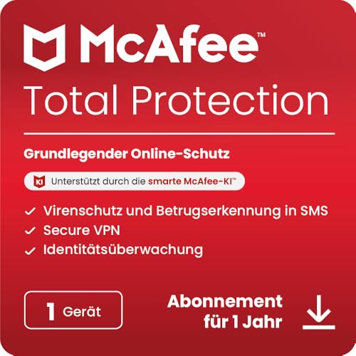 McAfee Total Protection (1 Geräte) 2025 | 12 Monate|Secure VPN, Sicherheitssoftware mit Virenschutz, Kennwort-Manager, Identitätsüberwachung | Digitaler download