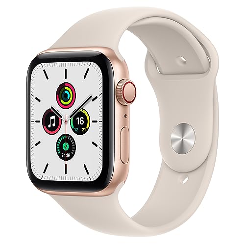 Apple Watch SE (1. Generation) (GPS + Cellular, 44mm) Smartwatch - Aluminiumgehäuse Gold, Sportarmband Sternenlicht - Regular. Fitness-und Aktivitätstracker, Herzfrequenzmesser, Wasserschutz