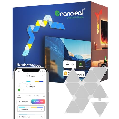 Nanoleaf Shapes Mini Triangle Erweiterungspack, 10 zusätzliche Dreieckigen LED Panels - Smarte Modulare RGBW WLAN 16 Mio. Farben Wandleuchte Innen, Musik & Bildschirm Sync, Funktioniert mit Alexa