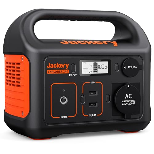 Jackery Explorer 240, 3.6V/67200mAh/240Wh Tragbare Powerstation Mobiler Stromspeicher mit Reinen Sinuswellen 230V/200W Steckdose + USB, Mobile Stromversorgung für Outdoors Unterwegs Reise und Camping