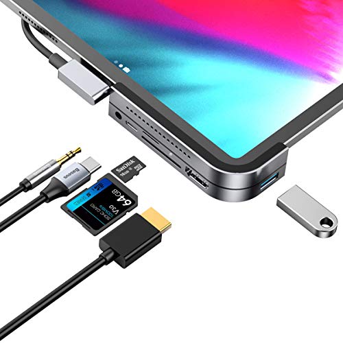 USB C Hub for iPad Pro 2018, Baseus 6 in 1 USB C to 4K HDMI Adapter mit USB3.0, SD/TF Kartenleser, 3.5mm Klinkenanschluss, PD Ladeanschluss mit iPad Pro 2018 und MacBook Pro - Elegance Gray