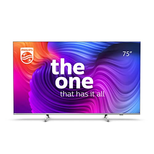 Philips 75PUS8506/12 189 cm (75 Zoll) Fernseher (4K UHD, HDR10+, 60 Hz, Dolby Vision & Atmos, 3-seitiges Ambilight, Smart TV mit Google Assistant, works with Alexa, Triple Tuner, hellgrau)