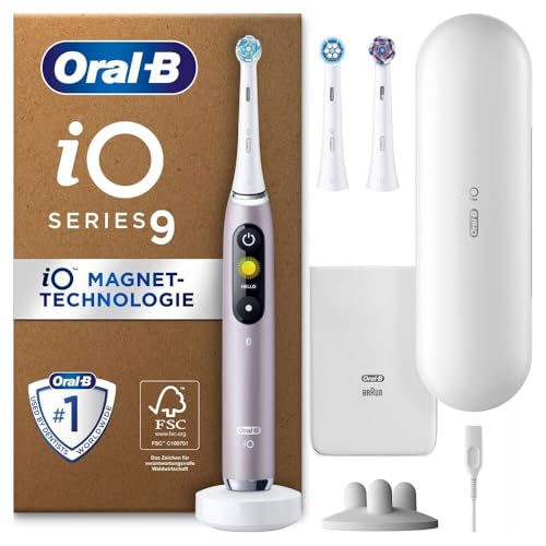 Oral-B iO Series 9 Plus Edition Elektrische Zahnbürste/Electric Toothbrush, PLUS 3 Aufsteckbürsten inkl. Whitening, Magnet-Etui, 7 Putzmodi, Geschenk Mann/Frau, Designed by Braun, rose