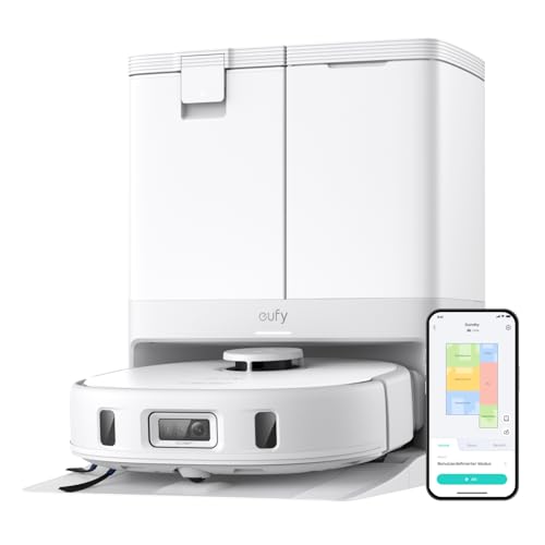 eufy X10 Pro Omni Saugroboter mit Wischfunktion & Absaugstation, All-in-One-Station, 8.000Pa, Auto-Absaugen/Befüllen, 2× Auto-Lift-Mopp mit Auto-Waschen/Trocknen, Aktive Hindernisvermeidung(weiß)