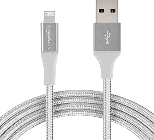 Amazon Basics - USB-A auf Lightning-Kabel mit doppelt geflochtenem Nylon - Apple MFi-zertifiziert, Silberfarben, 3 Meters