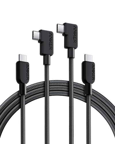 Anker USB-C Kabel mit Winkelstecker, 240W, 180cm*2, 90 Grad Winkel Typ-C Stecker, geflochten, Kompatibel mit iPhone 15, Samsung Galaxy S23, MacBook Pro 2020, iPad Pro, iPad Air 4, Pixel, und mehr