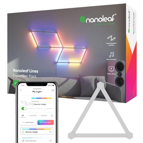 Nanoleaf Lines 60 Grad Erweiterungspack, 3 zusätzliche Smarten LED RGBW Lichtleisten - Modulare WLAN 16 Mio. Farben Wandleuchte, Musik & Bildschirm Sync, Funktioniert mit Alexa Google Apple, Deko