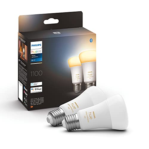 Philips Hue White Ambiance E27 LED Lampen 2-er Pack (1055 lm), dimmbare LED Leuchtmittel für das Hue Lichtsystem mit 16 Mio. Farben, smarte Lichtsteuerung über Sprache und App