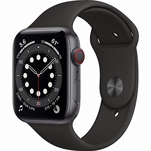 Apple Watch Series 6 (GPS + Cellular, 44 mm) Aluminiumgehäuse Space Grau, Sportarmband Schwarz