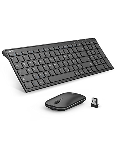 Anker Wireless Tastatur Maus Set 2.4GHz Ultra Dünne Kabellos Aufladbar (1 Akkuladung läuft 3 Monate lang) Tastatur (QWERTZ, Deutsches Layout) und Maus für Laptop PC Tablet und Smart TV (Schwarz)