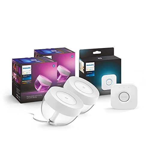 Philips Hue White & Col. Amb. LED-Tischleuchte Iris, weiß, dimmbar, 16 Mio. Farben, Deep Dimming-Funktion Bridge, zentrales, intelligentes Steuerelement des Hue Systems