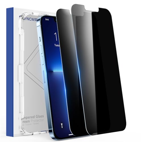 SYNCWIRE Sichtschutz für iPhone 13 Pro Max/14 Plus 6,7 Zoll [2 Stück], Anti-Spy Glas mit Installationsrahmen für iPhone 13 Pro Max/14 Plus [9H-Härte, 6X-Stärke, Bruchsicher, Wischfest, Blasenfrei]