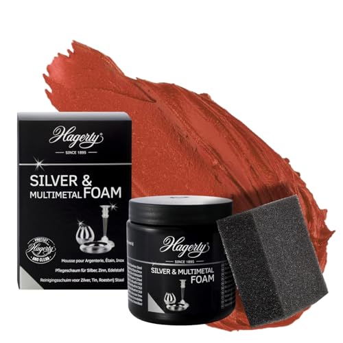 Hagerty Silver Foam Schaumreiniger 185g I Effektive Pflegepaste für Silber Metall Zinn Edelstahl Chrom I Putzmittel für erneuerten Glanz I inkl. Schwamm