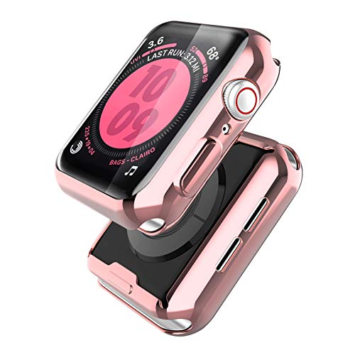 Misxi 2-Stück für Apple Watch Series SE 2 (2024) / SE/Series 6 / Serie 5 / Series 4 Hülle Mit Displayschutz 44mm, Rundum Schutzhülle HD Ultradünne Schutz Case für iWatch, 1 Transparente + 1 Roségold