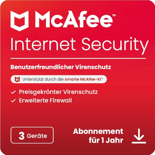 McAfee Internet Security (3 Geräte) 2025 | 12 Monate| Echtzeitschutz für PCs vor neuen und dynamischen Bedrohungen | Digitaler download