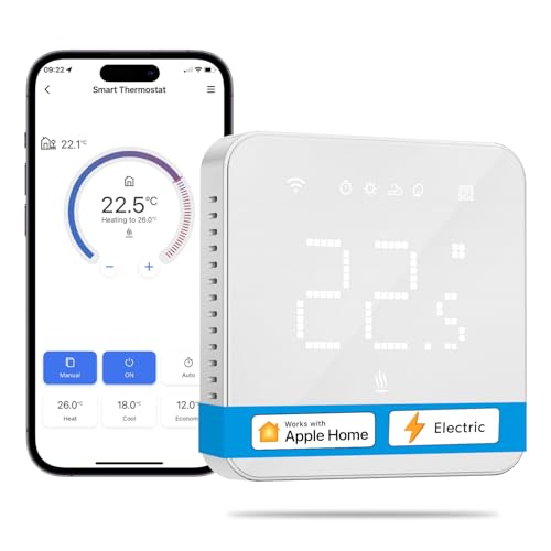 Meross Smart Elektrische Thermostat, Fußbodenheizung WLAN Raumthermostat kompatibel mit HomeKit, Alexa und Google, Sprachfehl, Fernsteuerung und Zeitplan, LED Touchscreen Digital