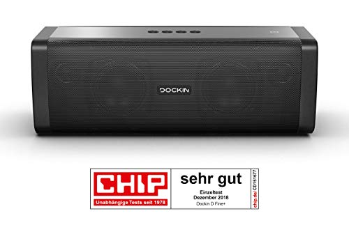 DOCKIN D FINE+ Hi-Fi Bluetooth Speaker - Lautsprecher für Indoor/Outdoor, 50 Watt, Wireless, einfach tragbar, wassergeschützt, starker Akku, 14 Stunden exzellenter Sound, schwarz