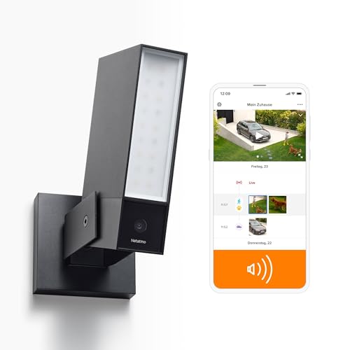 Netatmo AMZ Smarte Überwachungskamera für den Außenbereich mit 105 dB-Sirene, WLAN, Integrierte Beleuchtung, Bewegungserkennung, Nachtsicht, Ohne Abonnement, NOC-S-AMZ, 1080p