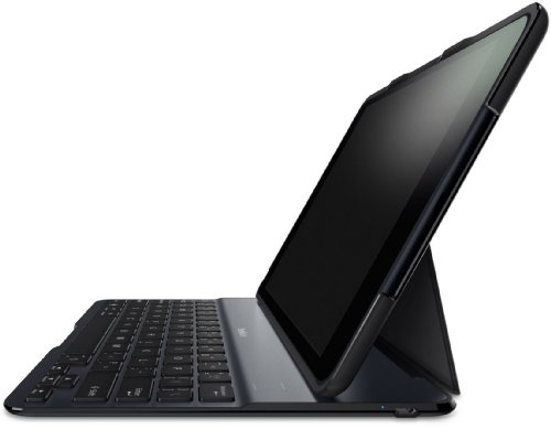 Belkin F5L151DEBLK QODE Ultimate Bluetooth Tastatur mit Hülle (aus Aluminium, Autowake-Funktion für Apple iPad Air) schwarz