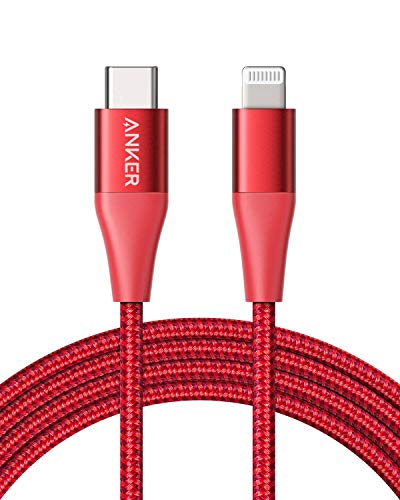 Anker Powerline+ II USB-C auf Lightning Kabel, 180cm lang, Nylon-umflochtenes Ladekabel für iPhone X/XS/XR/XS Max / 8/8 Plus, unterstützt Power Delivery (für Typ-C Ladegeräte) (Rot)