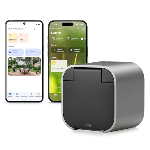 Eve Energy Outdoor (Matter) – Smarte Außensteckdose mit Verbrauchsmessung; Matter & Thread, Thread Border Router erforderlich; für Apple Home, Alexa, Google Home, SmartThings; TÜV-zertifiziert, IP44