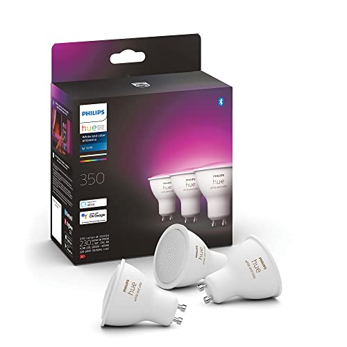 Philips Hue White & Color Ambiance GU10 LED Spots 3-er Pack (350 lm), dimmbare LED Lampen für das Hue Lichtsystem mit 16 Mio. Farben, smarte Lichtsteuerung über Sprache und App