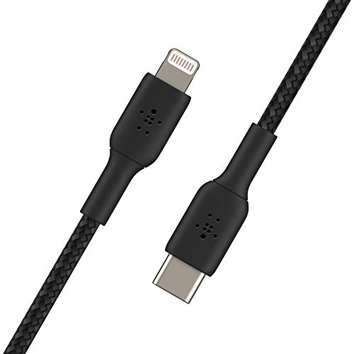 Belkin geflochtenes USB-C-/Lightning-Kabel (iPhone-Kabel zum Schnellladen für das iPhone 14 oder ältere Modelle) Boost Charge MFi-zertifiziertes iPhone USB-C-Kabel (1 m, Schwarz)