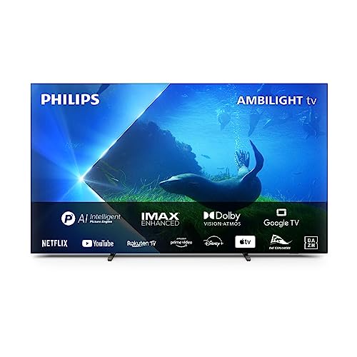 PHILIPS Ambilight TV | 77OLED808/12 | 194 cm (77 Zoll) 4K UHD OLED Fernseher | 120 Hz | HDR | Dolby Vision | Google TV | VRR | WiFi | Bluetooth | DTS:X | Sprachsteuerung