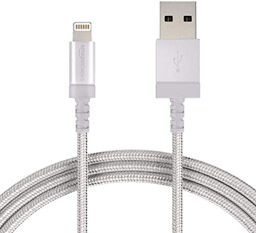 AmazonBasics Verbindungskabel Lightning-auf-USB-A, Nylon, geflochten, 0,9 m, zertifiziert von Apple, Silber