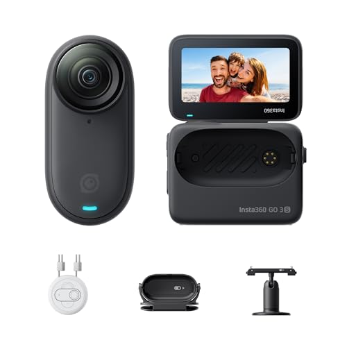 Insta360 GO 3S 128 GB - Tragbare 4K Mini-Kamera, Freihand-POVs, Überall anbringbar, Stabilisierung, 140 min Akku, 10 m wasserdicht, KI-Bearbeitung, Apple Find My, Schwarz, für Vlogs, Reisen, Outdoor