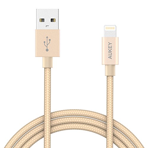 AUKEY iPhone Kabel [Apple MFI zertifiziert] 1,2m Nylon iPhone Ladekabel für iPhone SE / 7 / 7 Plus / 6s / 6s Plus / 6 / 6 Plus / 5 / 5c Golden