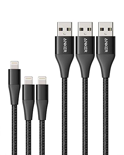 Anker Powerline+ II Lightning-Kabel, 3er-Pack (0,9 m, 0,9 m, 1,8 m), MFi-zertifiziert für einwandfreie Kompatibilität mit iPhone 11/11 Pro/11 Pro Max/Xs/XS Max/XR/X/8/8 Plus/7 und mehr (schwarz)