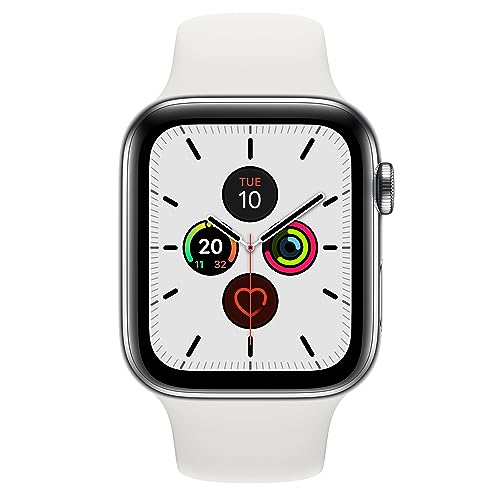 Apple Watch Series 5 (GPS + Cellular, 44 mm) Edelstahlgehäuse - Sportarmband Weiß