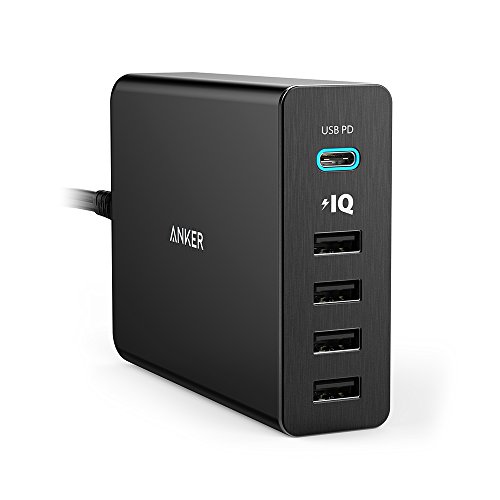 Anker PowerPort+ 5 Premium 5-Port 60W USB C Ladegerät mit Power Delivery für MacBook Pro/Air 2018, iPad Pro 2018 und PowerIQ Technologie für iPhone X /8 / 8 Plus, iPad, Samsung S9 / S8 & Weitere