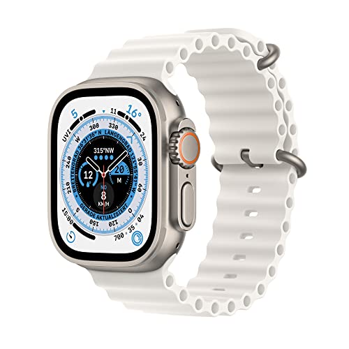 Apple Watch Ultra (GPS + Cellular, 49mm) Smartwatch - Titangehäuse, Ocean Armband Weiß. Fitnesstracker, präzisesGPS, Aktionstaste, extra lange Batterielaufzeit, helleres Retina Display