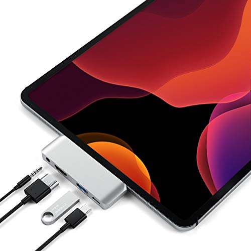 SATECHI Type-C Mobile Pro Hub Adapter mit USB-C PD-Aufladung, 4K HDMI, USB 3.0 & 3,5mm-Kopfhörerbuchse – Für M2/M1 iPad Pro, M1 iPad Air, iPad Mini und mehr (Silber)