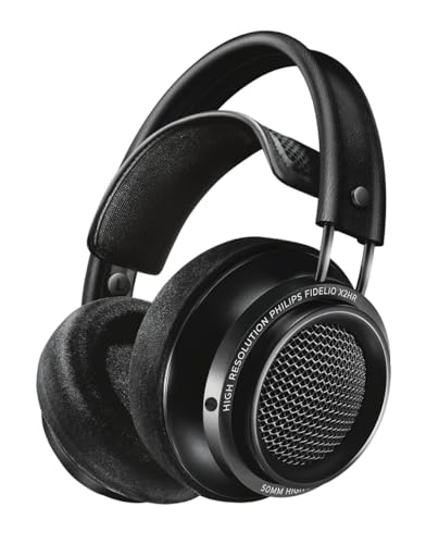 PHILIPS Fidelio X2 Over Ear Hochauflösende Kabelgebundene Kopfhörer, Akustisches Offenes Design, 50mm Neodym LMC Treiber, Deluxe Velours-Memory-Schaum-Ohrpolster - Schwarz