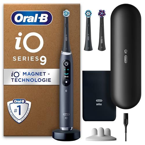 Oral-B iO Series 9 Plus Edition Elektrische Zahnbürste/Electric Toothbrush, PLUS 3 Aufsteckbürsten inkl. Whitening, Magnet-Etui, 7 Putzmodi, Geschenk Mann/Frau, Designed by Braun, black