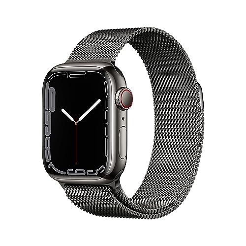 Apple Watch Series 7 (GPS + Cellular, 41mm) Smartwatch - Edelstahlgehäuse Graphit, Milanaise Armband Graphit. Fitnesstracker, Blutsauerstoff und EKGApps, Always-On Retina Display, Wasserschutz