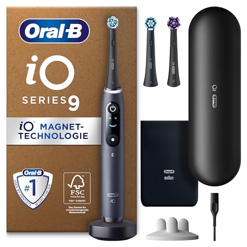 Oral-B iO Series 9 Plus Edition Elektrische Zahnbürste/Electric Toothbrush, PLUS 3 Aufsteckbürsten inkl. Whitening, Magnet-Etui, 7 Putzmodi, recycelbare Verpackung, Geschenk Mann/Frau, black