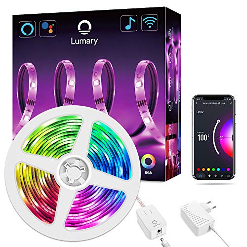 Lumary Smart LED Streifen 3M Alexa, Wi-Fi LED Strip Lichtband,Heller 5050 RGB Musik LED Leiste Band Kompatibel mit Echo,Google Home, Dimmbar 16 Millionen Farben Lichterkette für Haus,Küche,TV,Party